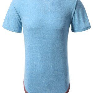 FXN Men's Three Tone High Low Short Sleeve T shirt Blue